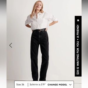 Madewell Baggy Straight Jeans, size 25 in black
